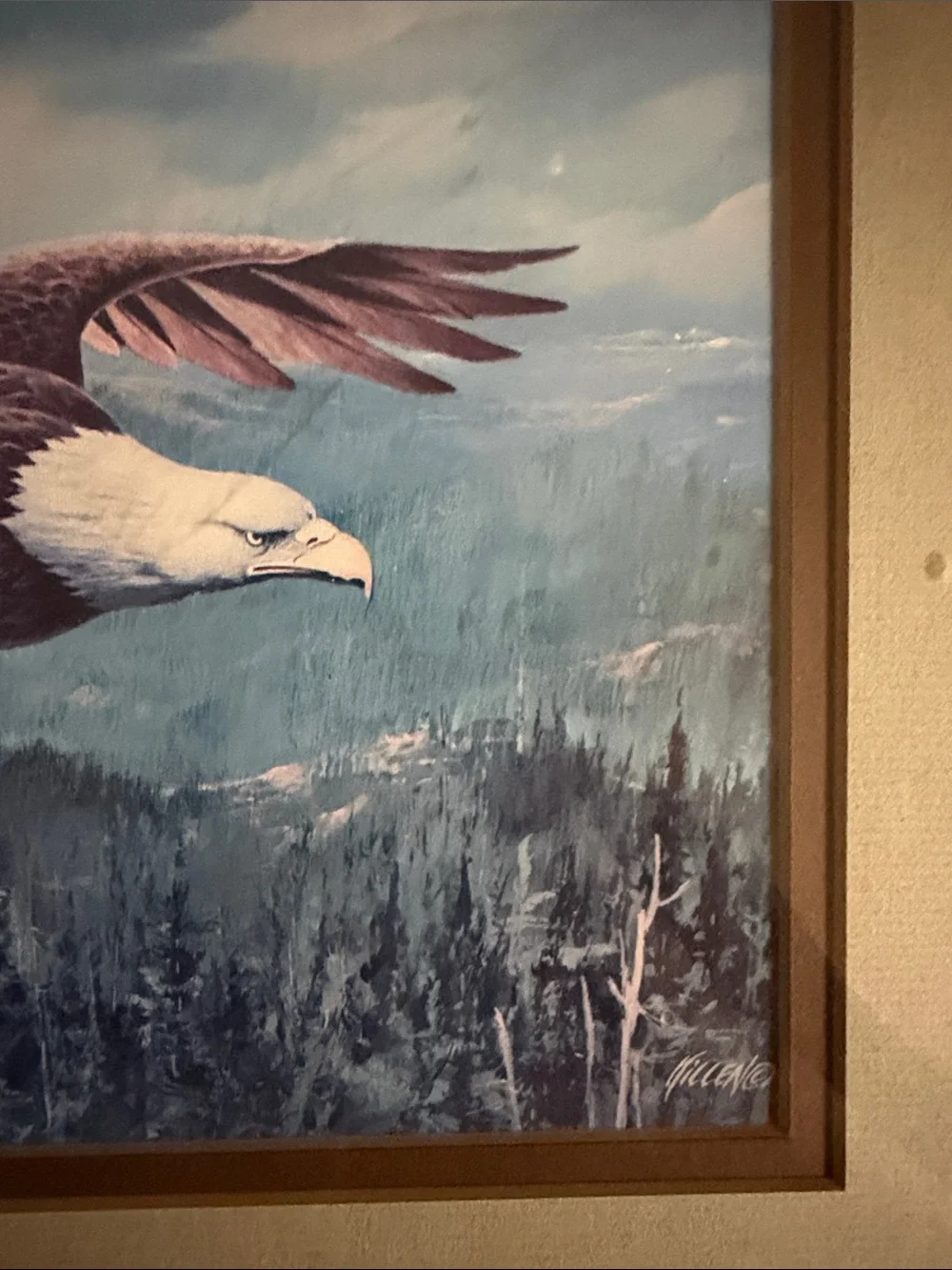 Framed Eagle Wall Art Print in Blue and Brown